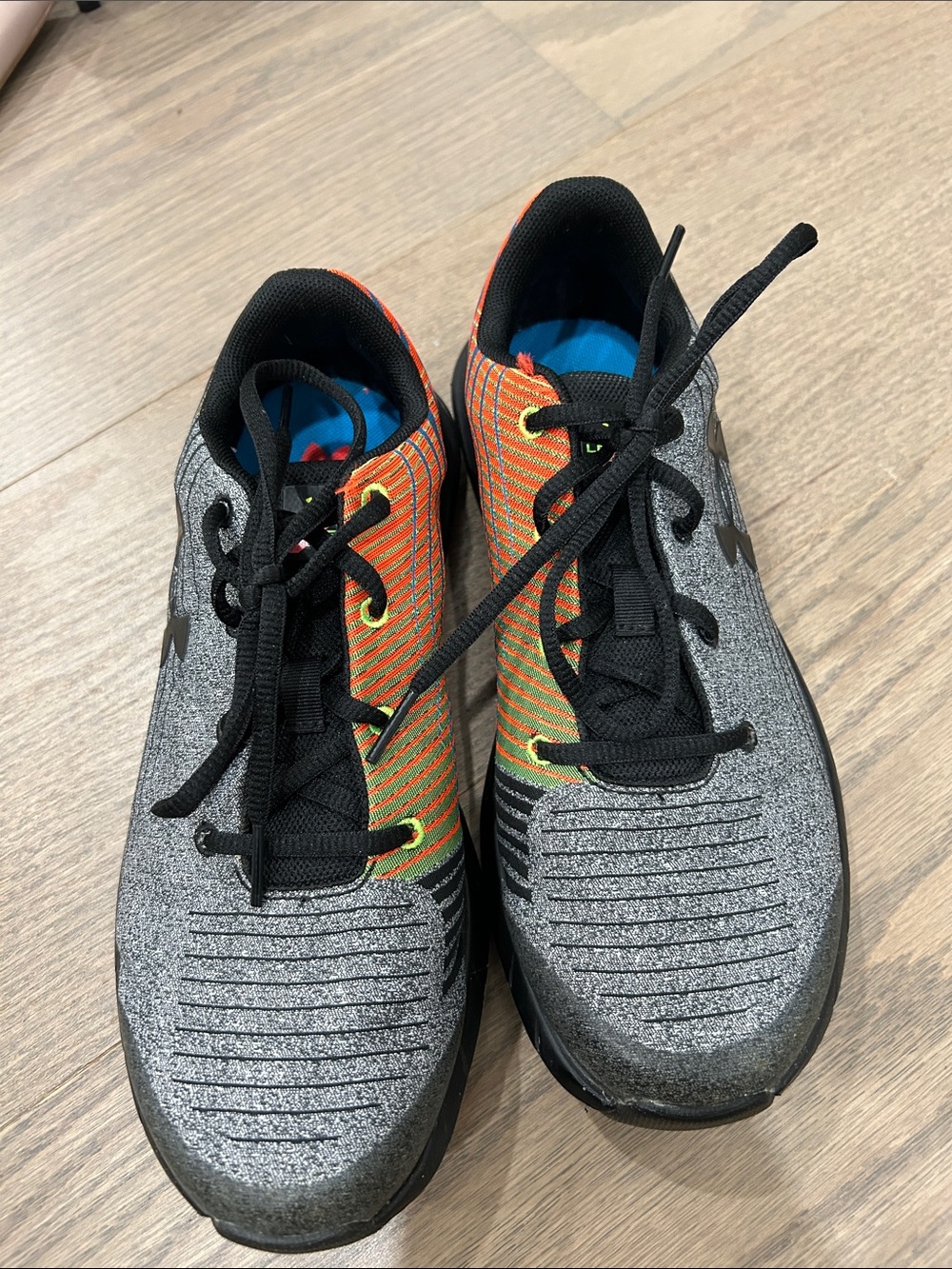 Under Armour Kids Sneakers - Gray with Orange and Green Knit